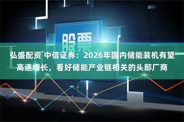 弘盛配资 中信证券：2026年国内储能装机有望高速增长，看好储能产业链相关的头部厂商